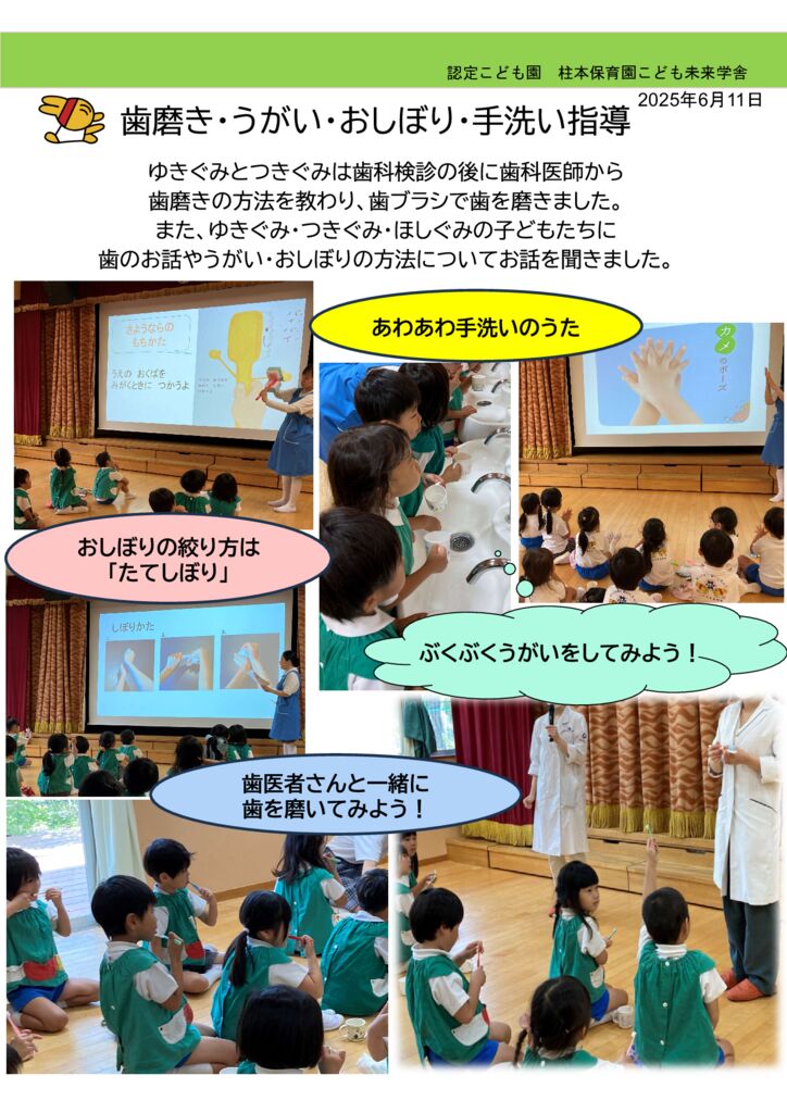 6月「歯磨き・うがい・おしぼり・手洗い 指導」